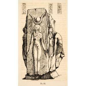  1836 Wood Engraving Egyptian Pillar Sekhmet Lion Head 