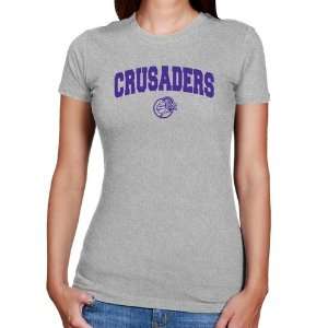  Holy Cross Crusaders Ladies Ash Logo Arch Slim Fit T shirt 