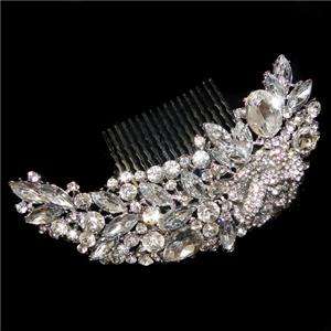 Delicate Bridal Flower Drop Hair Comb Austrian Rhinestone Crystal 