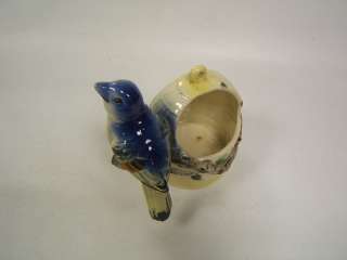 Blue Bird w/ Basket Pottery Vintage Small Bowl Planter  