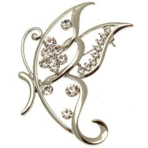  Acosta Brooches   Large Silver Tone with Crystal   Modern 