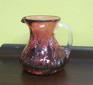 FENTON CRANBERRY GLASS PITCHER RIBBED HANDLE  