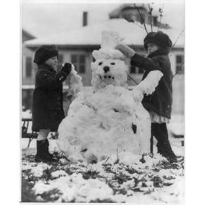  Dorothy,Caroline Seavey building snow man after 1st storm 