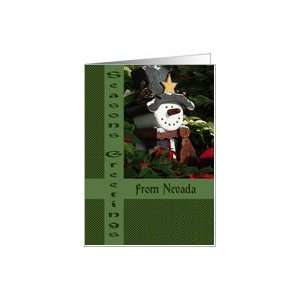 Seasons Greetings From Nevada Snowman Holiday Card Card