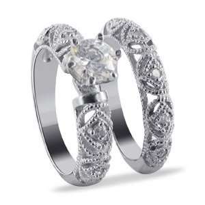   Silver Cubic Zirconia Engagement Band Two Set Ring Size 9 Jewelry