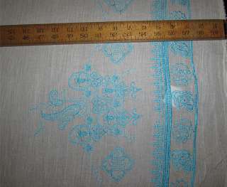   White & Turquoise Embroidered Cotton Crinkle Gauze Fabric  