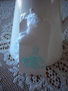 Shabby French Chic Aqua stamped dress gift tags 6 glitter bridal 