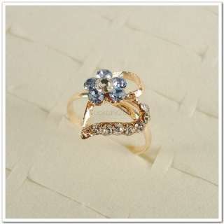   Lots of 50PCS Heart Flowers Gold Plated Rhinestone Crystal Rings 50A07