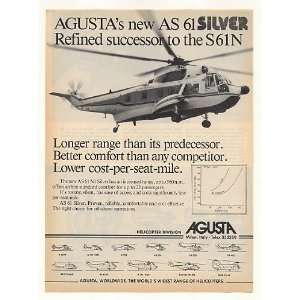  1982 Agusta AS 61 Silver Helicopter Photo Print Ad