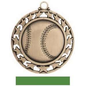 Awards 2.5 Custom Baseball With Stars Medals BRONZE MEDAL/GREEN RIBBON 
