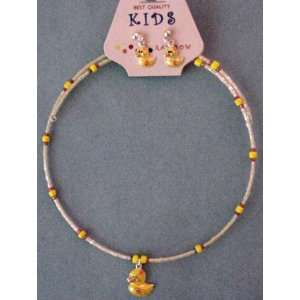  KIDS Rubber Duckie Ducky Duck NECKLACE and EARRINGS 