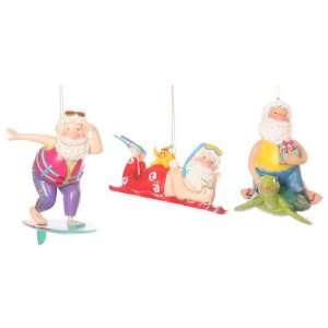  Santa on Turtle/Surf Board/ Tube Christmas Ornament Set of 