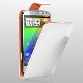 White Flip Leather Case Cover For HTC Sensation XL + Screen Protector 