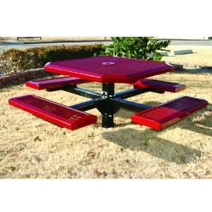   Inground Mount 46 Inches Square Pedestal Table with 4 Attached Seats