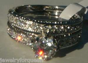   61ctw 2 pcs CZ Cubic Zirconia Bride Engagement Band Wedding Ring set