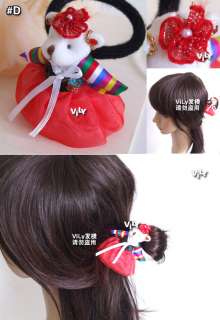Cute Girl Hair Ponytail Holder Korean Teddy Bear Red D  