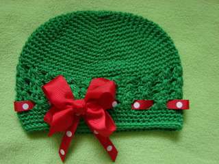 christmas Crochet beanie Hat cap with 3 hair bow  