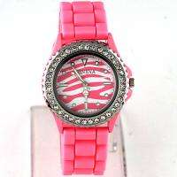 Pink New Zebra Mens Teenagers Women Lady Unisex Jelly Wrist Watch, CCD 