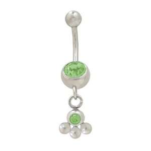  Dangling Balls Belly Button Ring with Green Cz Jewels 