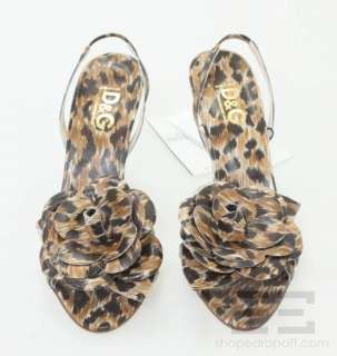 Dolce & Gabbana Leopard Print Leather Slingback Rosette Heels Size 