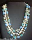   CHUNKY Green GOLD Blue FLOWER BEADED Chain MULTI 7 STRAND NECKLACE
