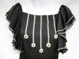 BCBG Black Woven Embroidery Ruffle Sleeve Dress L $248  