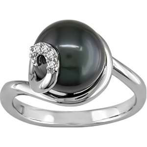  9 10mm Tahitian Pearl and Diamond Accent Ring in Silver, I 