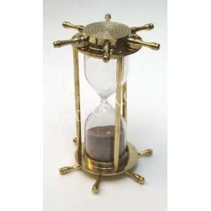  Brass Sand Timer Hourglass with Ships Wheels, 6 1/2 