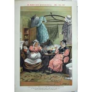  1891 Political Cartoon Old Women Playing Cards Tea Time 