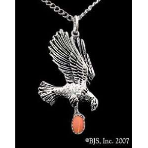   Gem, 14k White Gold, Orange set gemstone, Eagle Animal Jewelry, 14 k