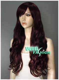 Long 25 in. Curly Dark Burgundy Hair Wig NF38  