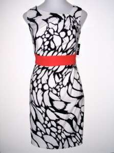 NWT SANDRA DARREN Black/White/Coral Animal Print Sheath Dress, Size 
