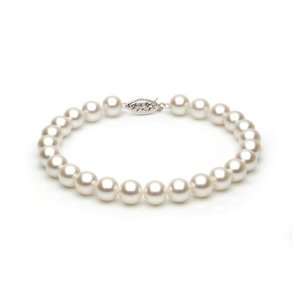  7mm White Akoya Saltwater Cultured Pearl Bracelet AA+ Quality, 8 Inch