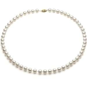  Gold 7 8mm White Akoya Pearl High Luster Necklace 18 Length, AAA 