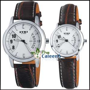 New EYKI Leather Japan Move Quartz Date Mens Womens Watch WithBOX 