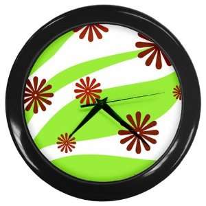  Lime & Red Floral Wall Clock (Black)