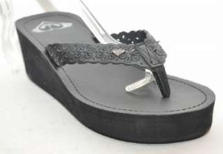 NEW ROXY Aztec Black Flip Flop Sandal Wedge Women Shoes 7 M *  