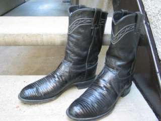 Justin Used Black Lizard Cowboy Boots Ropers 8.5  