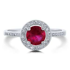  Round Cut Ruby Cubic Zirconia CZ Sterling Silver Halo Ring 