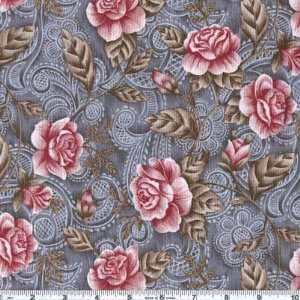  45 Wide Zen Rose Lace Scrolls Blue Fabric By The Yard 
