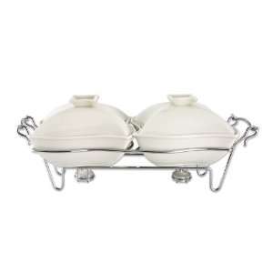 Godinger Ceramic Double Warmer Chafing Dish with Serving Stand  