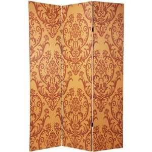  Double Sided Damask Room Divider in Orange and Yellow 