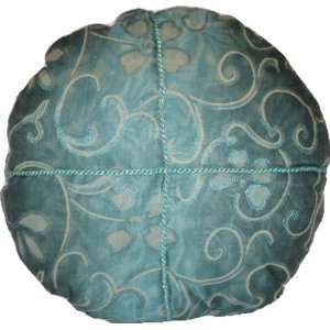  Teal Floral Round Pillow 18 w/ Trim
