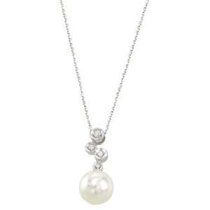    14K White Gold 0.05 cttw Diamond and China Pearl Necklace Jewelry