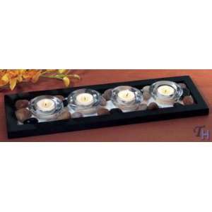  Set of 4 T Lites/Sand/Rock and Tray   Ambiance