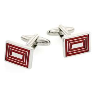  Discreet sized rhodium plated cufflinks with red enamel 