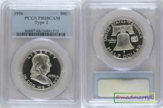 You are bidding on a  1956 Cameo Type 2 Proof Silver Franklin Half 