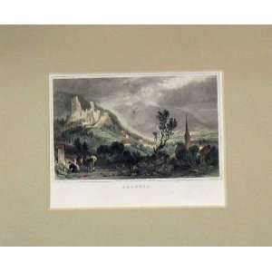   1840 Hand Coloured Print View Brandis Mountain Ruins