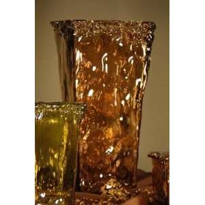  Tuscan Mediterranean Textured Brown Glass Tall Vase