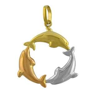  14k Tri color Gold Dolphin Pendant Jewelry